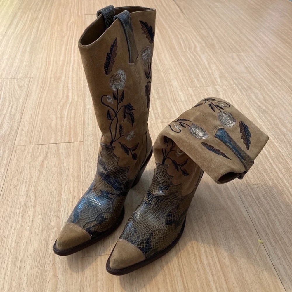 ANTONIO MELANI Brown and Black Floral Heeled Boots